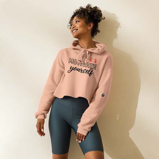 Motivate Yourself Crop Hoodie(Peach)